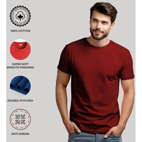 Adro T Shirts Pack Of 2 Mens Tshirts Cotton T Shirts For Men Tshirt T-Shirts Combo T Shirts Tshirts For Men Plain Solid Tshirts Black Maroon Tshirt For Men Rcm2-Pln-Bl-Mr-S