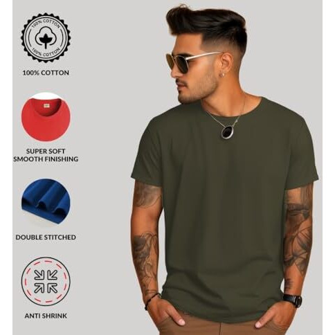 Adro T Shirts Pack Of 2 Mens Tshirts Cotton T Shirts For Men Tshirt T-Shirts Combo T Shirts Tshirts For Men Plain Solid Tshirts Black Olive Tshirt For Men Rcm2-Pln-Bl-Ol-Xl