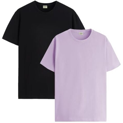 Adro T Shirts Pack Of 2 Mens Tshirts Cotton T Shirts For Men Tshirt T-Shirts Combo T Shirts Tshirts For Men Plain Solid Tshirts Black Purple Tshirt For Men Rcm2-Pln-Bl-Pu-M