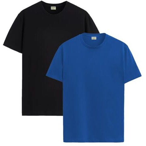Adro T Shirts Pack Of 2 Mens Tshirts Cotton T Shirts For Men Tshirt T-Shirts Combo T Shirts Tshirts For Men Plain Solid Tshirts Black Royal Blue Tshirt For Men Rcm2-Pln-Bl-Rb-L