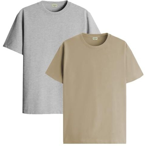 Adro T Shirts Pack Of 2 Mens Tshirts Cotton T Shirts For Men Tshirt T-Shirts Combo T Shirts Tshirts For Men Plain Solid Tshirts Grey Beige Tshirt For Men Rcm2-Pln-Gr-Be-S