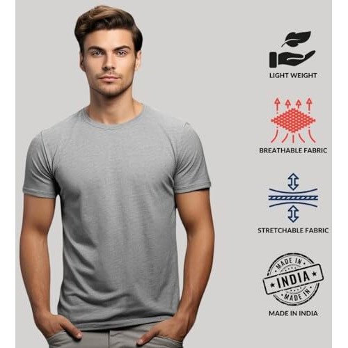 Adro T Shirts Pack Of 2 Mens Tshirts Cotton T Shirts For Men Tshirt T-Shirts Combo T Shirts Tshirts For Men Plain Solid Tshirts Grey Beige Tshirt For Men Rcm2-Pln-Gr-Be-S