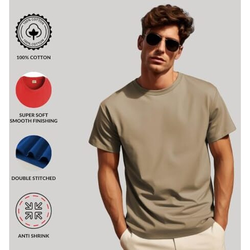 Adro T Shirts Pack Of 2 Mens Tshirts Cotton T Shirts For Men Tshirt T-Shirts Combo T Shirts Tshirts For Men Plain Solid Tshirts Grey Beige Tshirt For Men Rcm2-Pln-Gr-Be-S