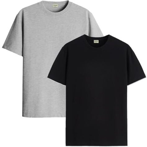 Adro T Shirts Pack Of 2 Mens Tshirts Cotton T Shirts For Men Tshirt T-Shirts Combo T Shirts Tshirts For Men Plain Solid Tshirts Grey Black Tshirt For Men Rcm2-Pln-Gr-Bl-L