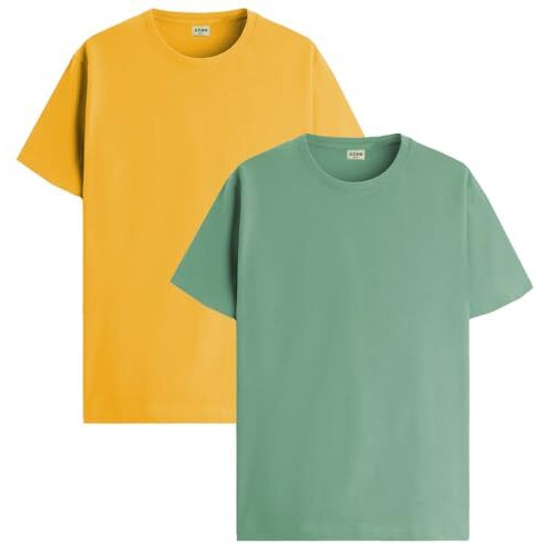 Adro T Shirts Pack Of 2 Mens Tshirts Cotton T Shirts For Men Tshirt T-Shirts Combo T Shirts Tshirts For Men Plain Solid Tshirts Mustard Pista Tshirt For Men Rcm2-Pln-Mu-Pt-L