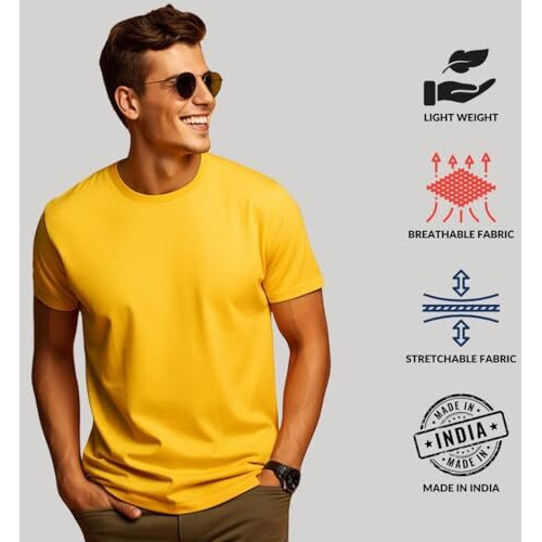Adro T Shirts Pack Of 2 Mens Tshirts Cotton T Shirts For Men Tshirt T-Shirts Combo T Shirts Tshirts For Men Plain Solid Tshirts Mustard Pista Tshirt For Men Rcm2-Pln-Mu-Pt-L