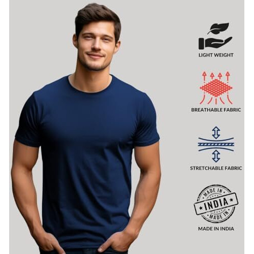 Adro T Shirts Pack Of 2 Mens Tshirts Cotton T Shirts For Men Tshirt T-Shirts Combo T Shirts Tshirts For Men Plain Solid Tshirts Navy Pista Tshirt For Men Rcm2-Pln-Nb-Pt-L