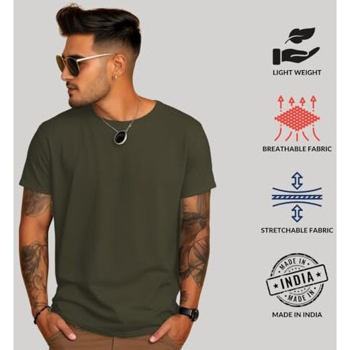 Adro T Shirts Pack Of 2 Mens Tshirts Cotton T Shirts For Men Tshirt T-Shirts Combo T Shirts Tshirts For Men Plain Solid Tshirts Olive Pista Tshirt For Men Rcm2-Pln-Ol-Pt-S