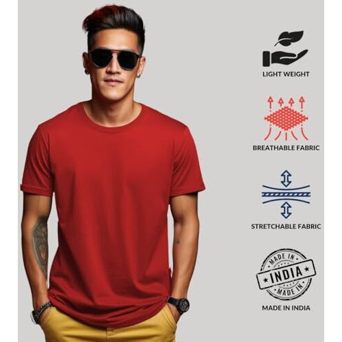 Adro T Shirts Pack Of 2 Mens Tshirts Cotton T Shirts For Men Tshirt T-Shirts Combo T Shirts Tshirts For Men Plain Solid Tshirts Red Pista Tshirt For Men Rcm2-Pln-Rd-Pt-2Xl
