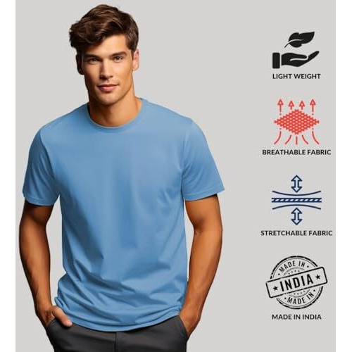 Adro T Shirts Pack Of 2 Mens Tshirts Cotton T Shirts For Men Tshirt T-Shirts Combo T Shirts Tshirts For Men Plain Solid Tshirts Sky Blue Beige Tshirt For Men Rcm2-Pln-Sk-Be-L