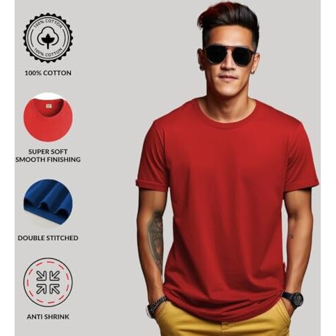 Adro T Shirts Pack Of 2 Mens Tshirts Cotton T Shirts For Men Tshirt T-Shirts Combo T Shirts Tshirts For Men Plain Solid Tshirts Teal Red Tshirt For Men Rcm2-Pln-Sb-Rd-S