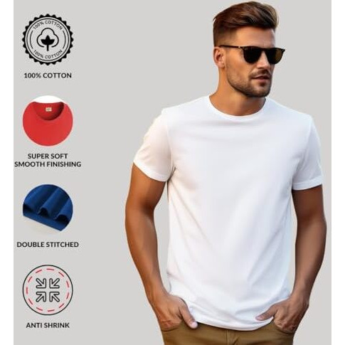 Adro Men's Solid Regular Fit T-Shirt (Rcm2-Pln-Wh-Wh_White