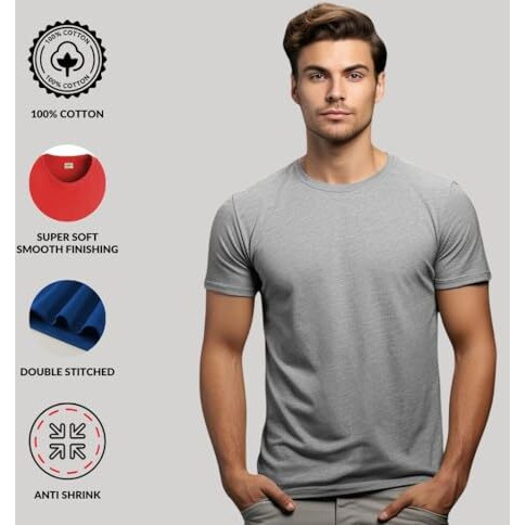 Adro T Shirts Pack Of 2 Mens Tshirts Cotton T Shirts For Men Tshirt T-Shirts Combo T Shirts Tshirts For Men Plain Solid Tshirts White Grey Tshirt For Men Rcm2-Pln-Wh-Gr-Xl