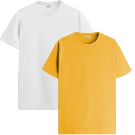Adro T Shirts Pack Of 2 Mens Tshirts Cotton T Shirts For Men Tshirt T-Shirts Combo T Shirts Tshirts For Men Plain Solid Tshirts White Mustard Tshirt For Men Rcm2-Pln-Wh-Mu-Xl
