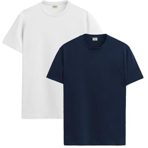Adro T Shirts Pack Of 2 Mens Tshirts Cotton T Shirts For Men Tshirt T-Shirts Combo T Shirts Tshirts For Men Plain Solid Tshirts White Navy Tshirt For Men Rcm2-Pln-Wh-Nb-S