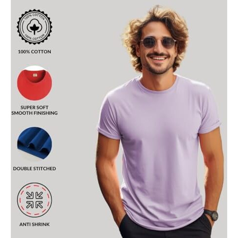 Adro T Shirts Pack Of 2 Mens Tshirts Cotton T Shirts For Men Tshirt T-Shirts Combo T Shirts Tshirts For Men Plain Solid Tshirts White Purple Tshirt For Men Rcm2-Pln-Wh-Pu-L