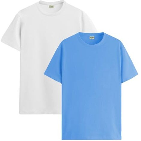 Adro T Shirts Pack Of 2 Mens Tshirts Cotton T Shirts For Men Tshirt T-Shirts Combo T Shirts Tshirts For Men Plain Solid Tshirts White Sky Blue Tshirt For Men Rcm2-Pln-Wh-Sk-M