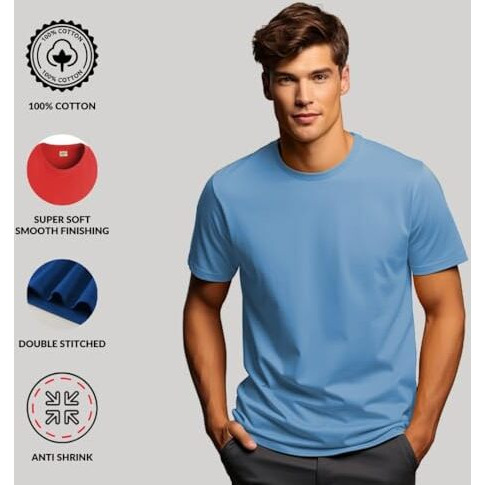 Adro T Shirts Pack Of 2 Mens Tshirts Cotton T Shirts For Men Tshirt T-Shirts Combo T Shirts Tshirts For Men Plain Solid Tshirts White Sky Blue Tshirt For Men Rcm2-Pln-Wh-Sk-M