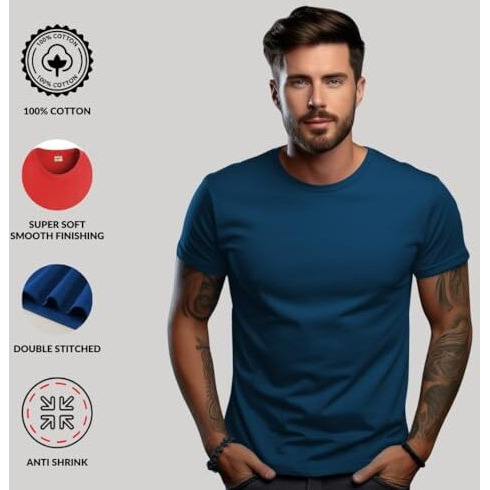 Adro T Shirts Pack Of 2 Mens Tshirts Cotton T Shirts For Men Tshirt T-Shirts Combo T Shirts Tshirts For Men Plain Solid Tshirts White Teal Tshirt For Men Rcm2-Pln-Wh-Sb-2Xl