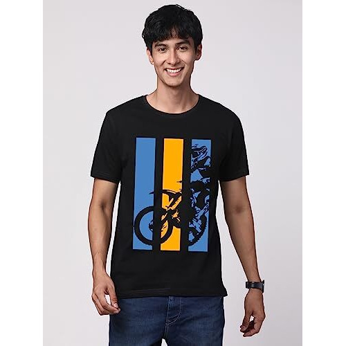 Adro Men's Bike Rider Printed Cotton T-Shirt (Rn23-M-Bik-Bl_Black_M)