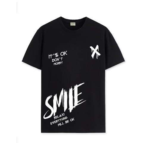 Adro Mens Smile Printed Cotton T-Shirt_Rn24-L2-Smile-Bl-L Black