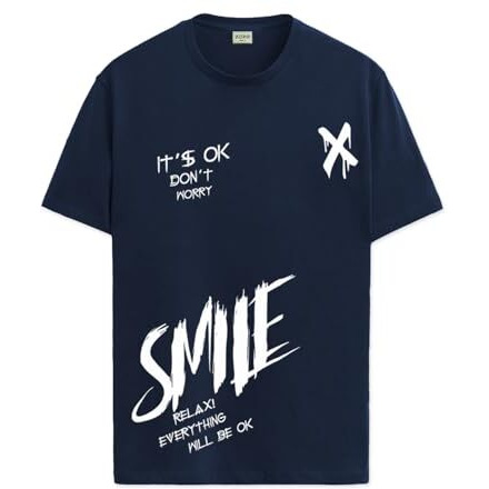 Adro Mens Smile Printed Cotton T-Shirt_Rn24-L2-Smile-Nb-L Navy Blue