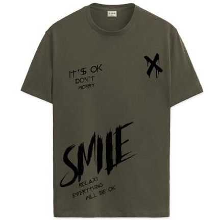 Adro Mens Smile Printed Cotton T-Shirt_Rn24-L2-Smile-Ol-M Olive