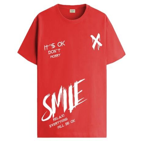 Adro Mens Smile Printed Cotton T-Shirt_Rn24-L2-Smile-Rd-L Red