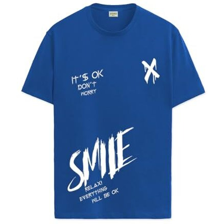 Adro Mens Smile Printed Cotton T-Shirt_Rn24-L2-Smile-Rb-M Royal Blue