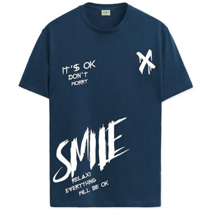 Adro Mens Smile Printed Cotton T-Shirt_Rn24-L2-Smile-Sb-S Teal