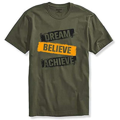 Adro Mens Dream Believe Achieve Printed T-Shirt (R22-M-Dba-Ol_Olive_L)