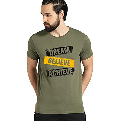 Adro Mens Dream Believe Achieve Printed T-Shirt (R22-M-Dba-Ol_Olive_L)