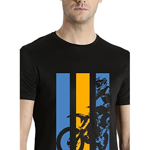 Adro Men's Bike Rider Printed Cotton T-Shirt (Rn22-2-Bik-Bl_Black_Xl)