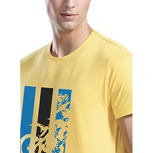 Adro Men's Bike Rider Printed Cotton T-Shirt (Rn22-2-Bik-Ly_Light Yellow_Xl)