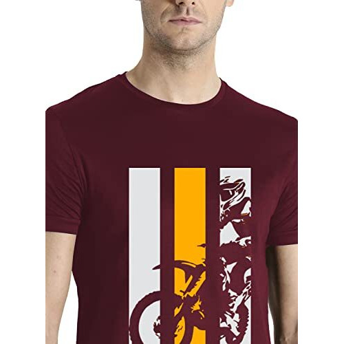 Adro Men's Bike Rider Printed Cotton T-Shirt (Rn22-2-Bik-Mr_Maroon_S)