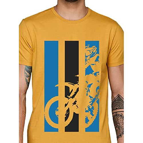 Adro Men's Bike Rider Printed Cotton T-Shirt (Rn22-2-Bik-Mu_Mustard_Xl)