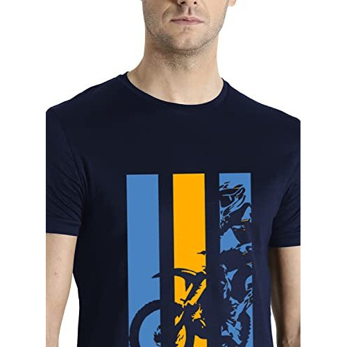 Adro Men's Bike Rider Printed Cotton T-Shirt (Rn22-2-Bik-Nb_Navy_2Xl)