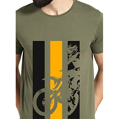 Adro Men's Bike Rider Printed Cotton T-Shirt (Rn22-2-Bik-Ol_Olive_S)