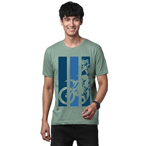 Adro Men's Bike Rider Printed Cotton T-Shirt (Rn22-2-Bik-Pt_Pista_M)