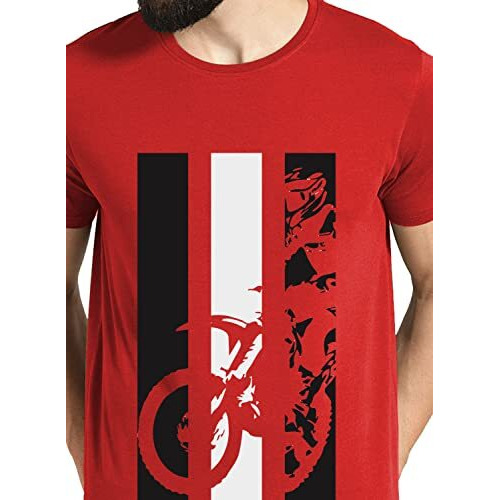 Adro Men's Bike Rider Printed Cotton T-Shirt (Rn22-2-Bik-Rd_Red_S)