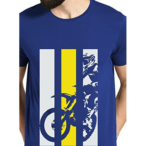 Adro Men's Bike Rider Printed Cotton T-Shirt (Rn22-2-Bik-Rb_Royal Blue_L)
