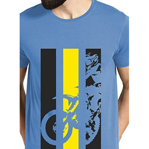 Adro Men's Bike Rider Printed Cotton T-Shirt (Rn22-2-Bik-Sk_Skyblue_M)