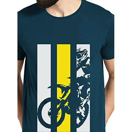 Adro Men's Bike Rider Printed Cotton T-Shirt (Rn22-2-Bik-Sb_Teal_Xl)