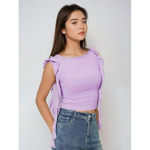 Kotty Women's Solid Squire Neck Regular Top(Pink,L)