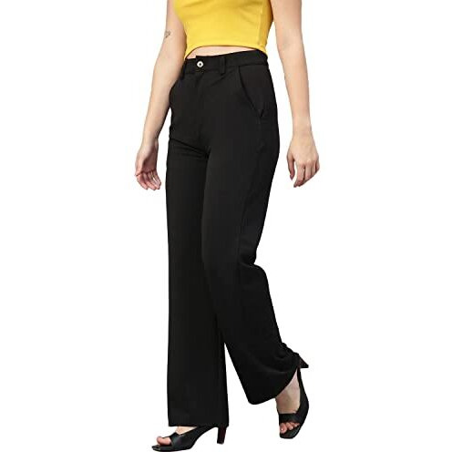 Kotty Womens High Rise Viscose Rayon Straight Fit Solid Trousers