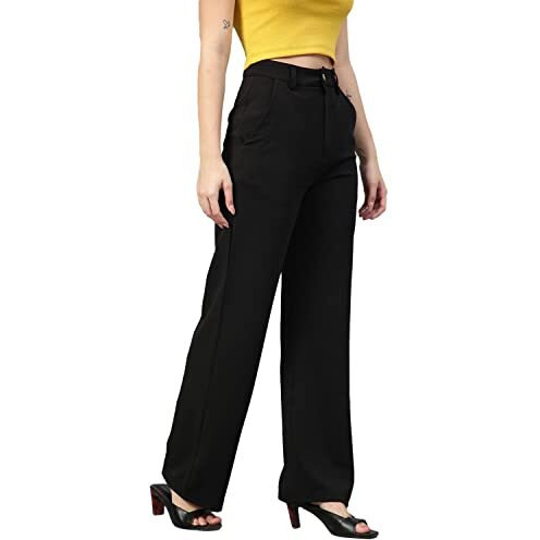Kotty Womens High Rise Viscose Rayon Straight Fit Solid Trousers