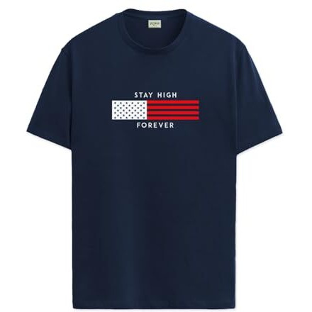 Adro Mens Flag Printed Cotton T-Shirt_Rn24-L2-Flag-Nb-L Navy Blue