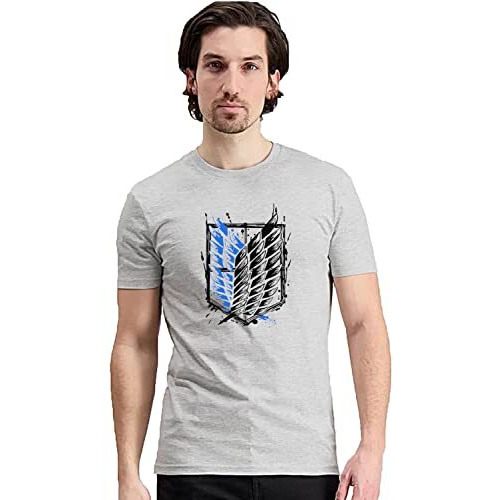Adro Mens Attack On Titan Cotton T-Shirt (S, Grey)