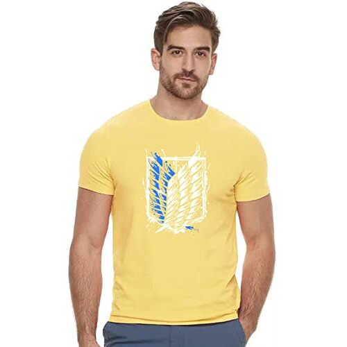 Adro Mens Attack On Titan Cotton T-Shirt (M, Light Yellow)