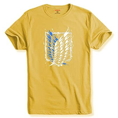 Adro Mens Attack On Titan Cotton T-Shirt (Xl, Light Yellow)